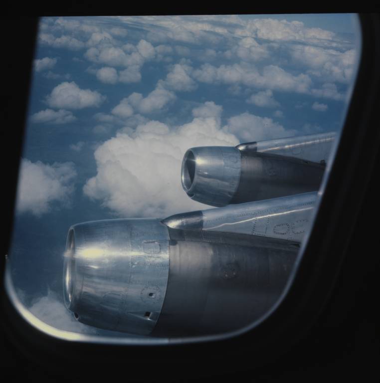 Triebwerke einer Douglas DC-8-32/33 der Swissair im Flug